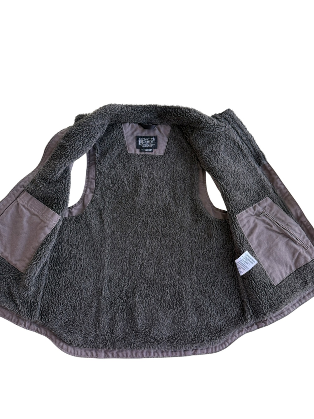 Carhartt Women’s Sherpa Lined Washed Duck Mock Neck Vest Brown S - Picture 4 of 6